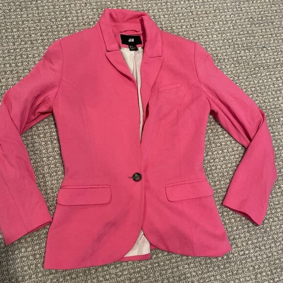 H&M Blazer Womens 4 Hot Pink One Button Casual Preppy Jacket Modest Minimalist - Picture 1 of 6